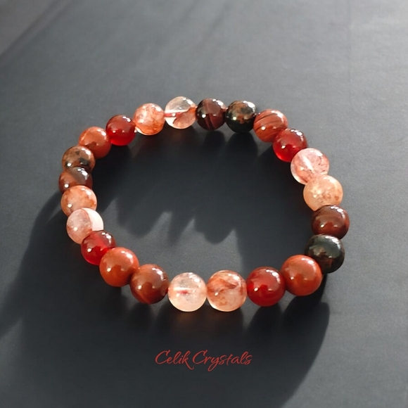 Fire Quartz, Red Tiger Eye, Carnelian & More Crystals Bracelet Unisex 8mm - Picture 3 of 9